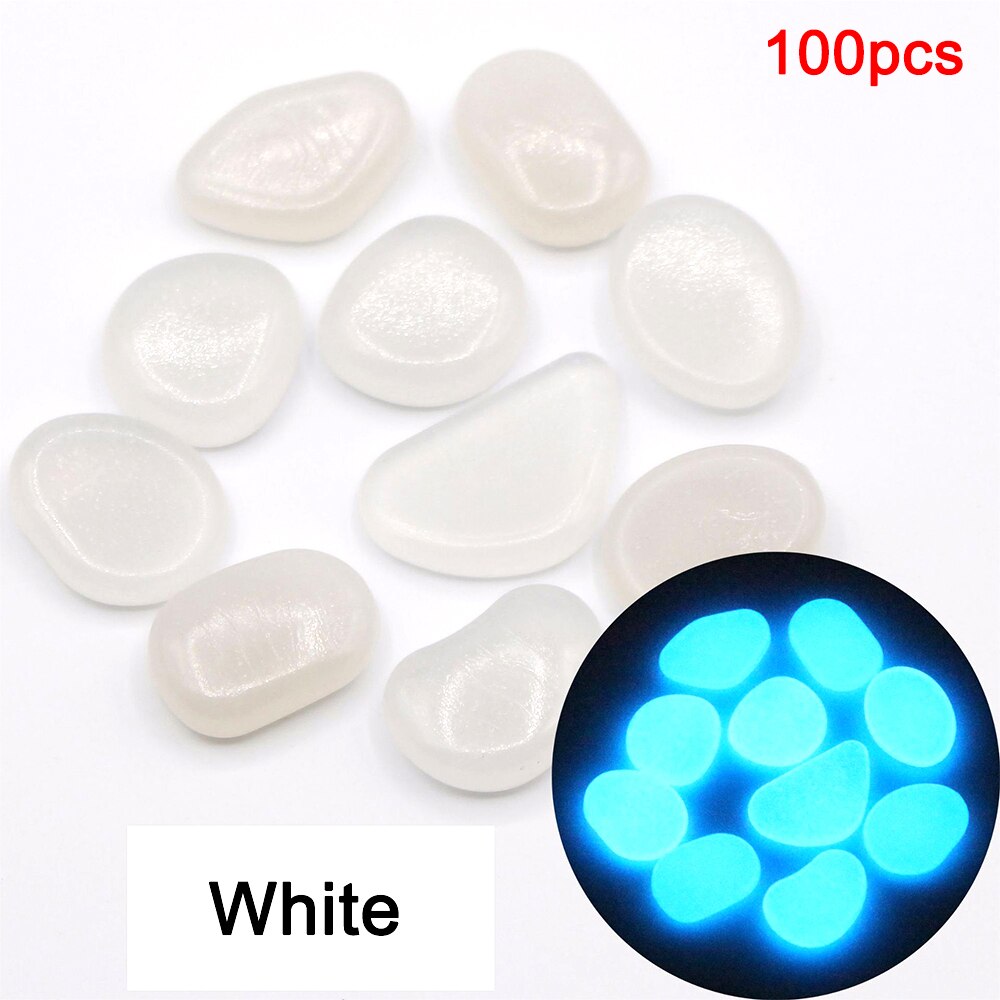 100 stuks glow in the dark tuinkiezels, lichtgevende stenen, stenen voor looppaden, tuinpaden, patio's, gazons, tuindecoratie, lichtgevende stenen: Wit