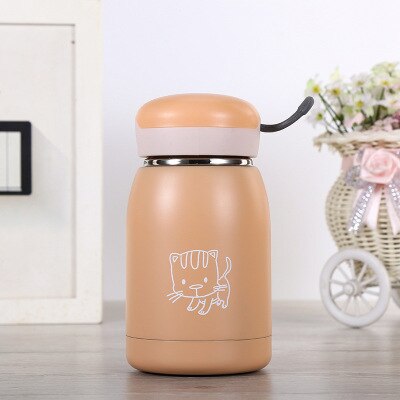 Novo 304 Isolamento A Vácuo Copo Dos Desenhos Animados Student Crianças Barriga Copo Isolamento Xícara de Água com o Levantamento Mina de Aço Inoxidável do Fio: Cat paw apricot