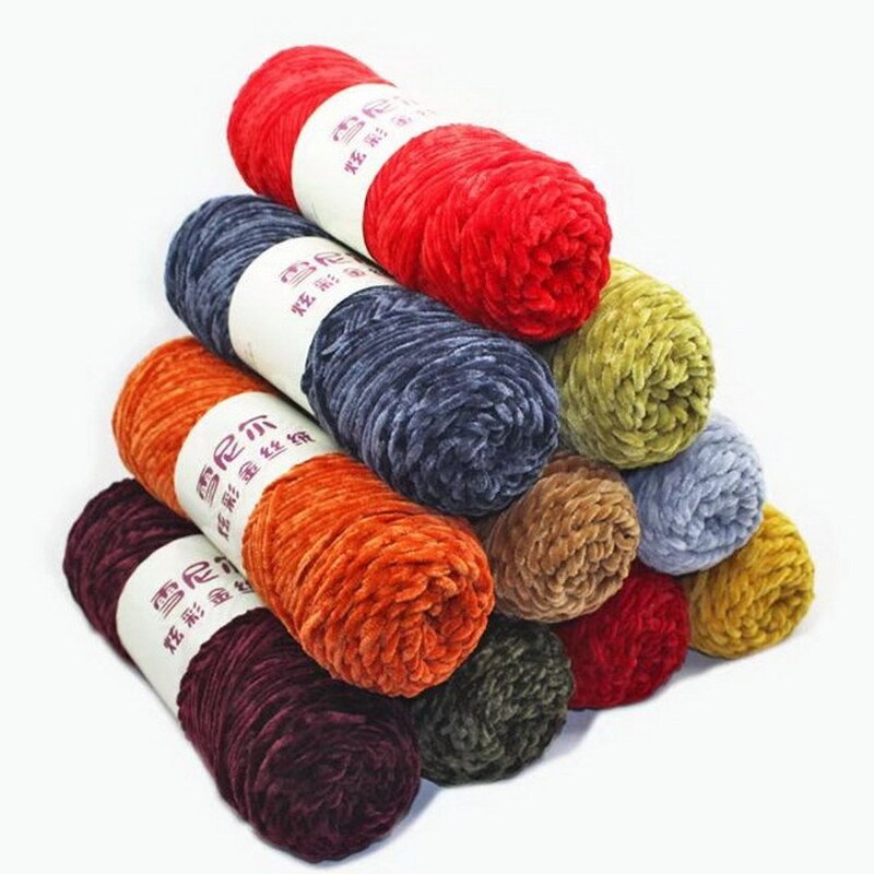 Chenille Gold Velvet Yarn Soft Silky Yarn Knitting Craft Yarn warm& comfortable Use for Knitting Scarf Hat & blanket