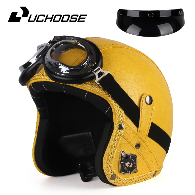UCHOOSE retro Motorradhelm PU Leder offen Gesicht 3/4 Zerhacker Fahrradhelme klassisch Casco Moto Jahrgang: Grau / M