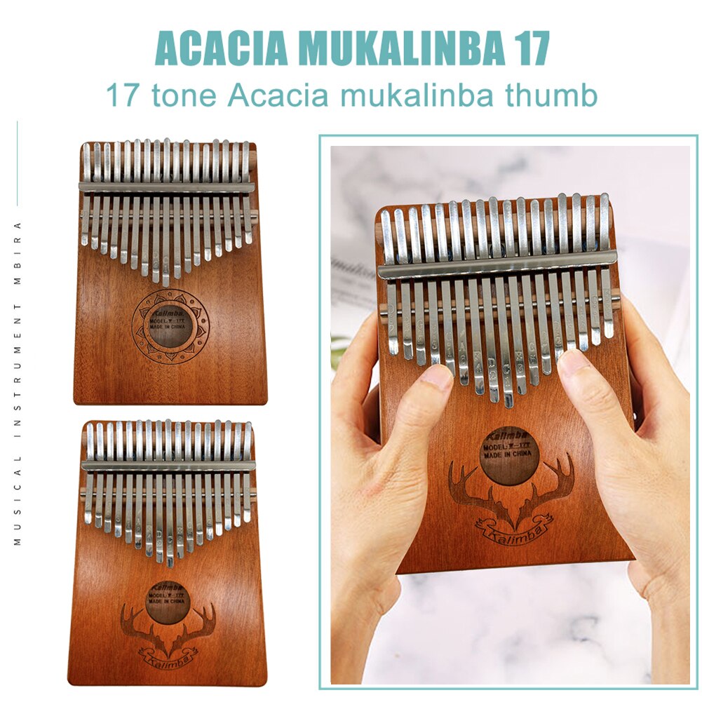 17-Key Thumb Finger Piano Kalimba Lightweight Portable African Sanza Mbira Mahogany Wood Music Elements for Beginner