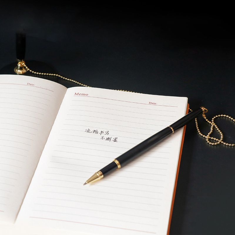 0.5mm Classic Metal Ballpoint Pen Secure Chain Attached Base Stand Desk Office Counter Signature Pens Stationery