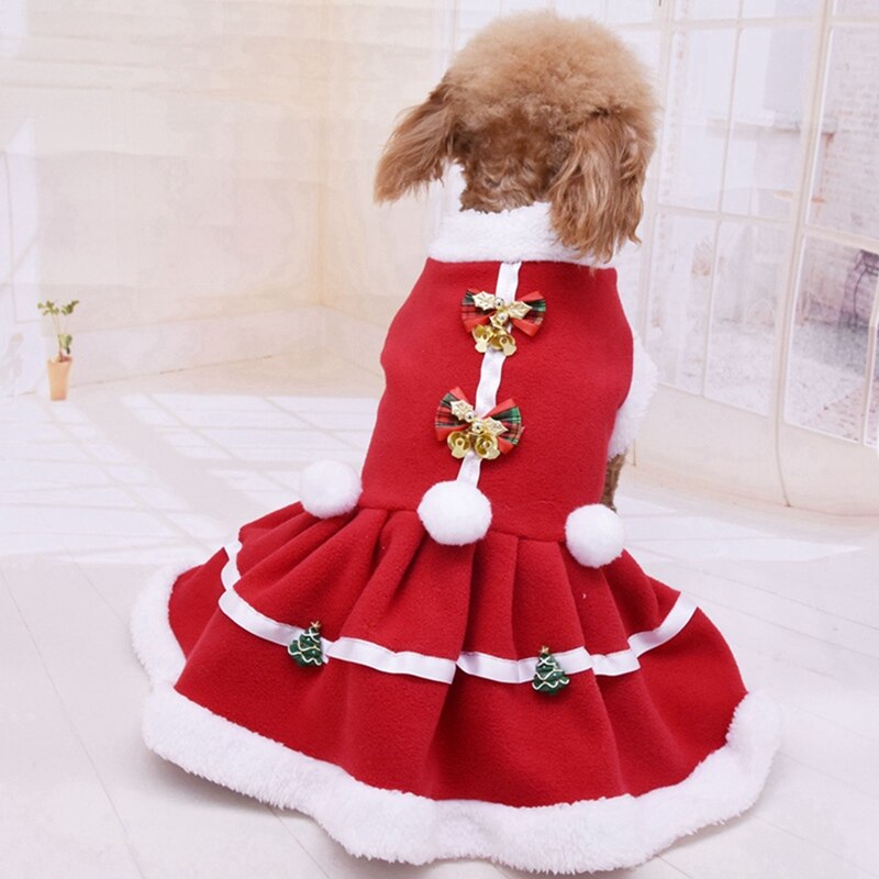 Animal de estimação outono inverno quente cachorro meninas traje filhote de cachorro quente velo vermelho vestido para o natal