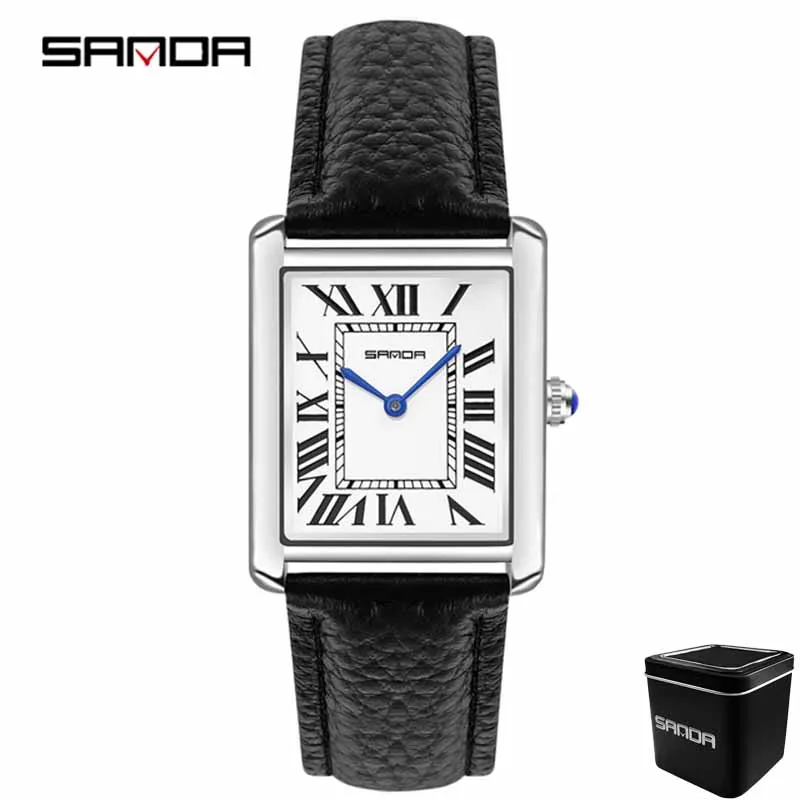 Sanda 1108 Roman Scale Couple Quartz Watch Belt Fashionable Trend Waterproof Simple Quartz Men's and Women's Watch: Rose