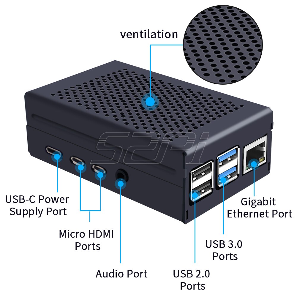 52pi capa de alumínio para raspberry pi 4b pi 4, cobertura de metal em preto/prata com ventilador de refrigeração modelo b