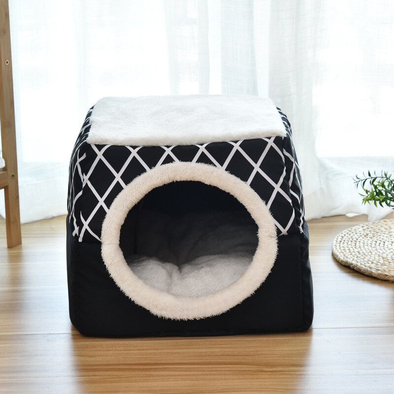 Casa cueva para gatos y perros, cama para mascotas suave, nido de cama para dormir tipo Iglú, tienda de campaña, camas cálidas de invierno, 2 tamaños L XL, 2 colores: Black / XL 38x38x34cm