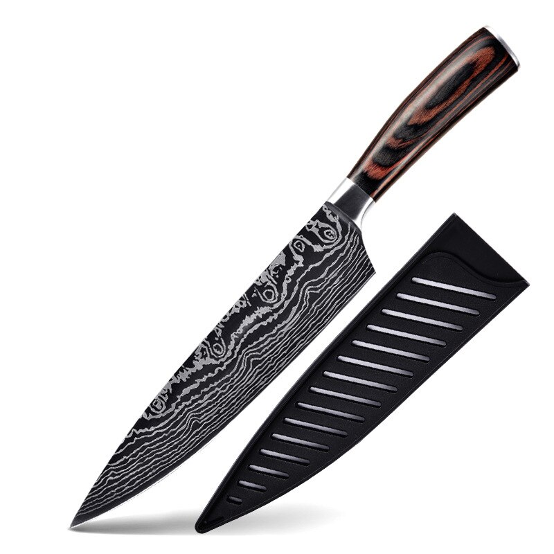 Cuchillo de Chef KnivesHigh de acero inoxidable, dibujo de Damasco, Gyuto, cuchillo de Santoku: A