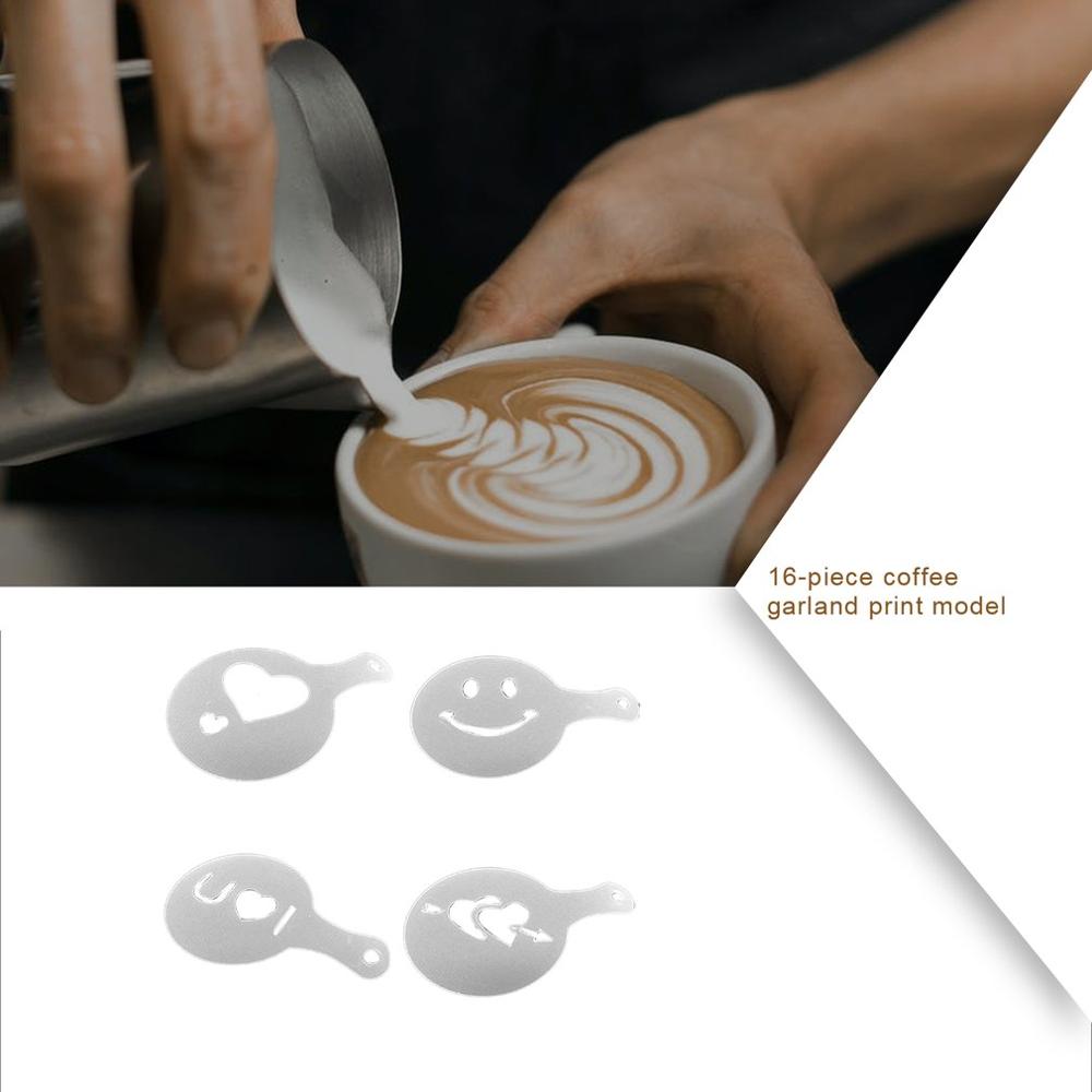 16 stk kaffe tegning cappuccino form fancy kaffe print model skum spray kage stencils pulveriseret sukker si værktøjer