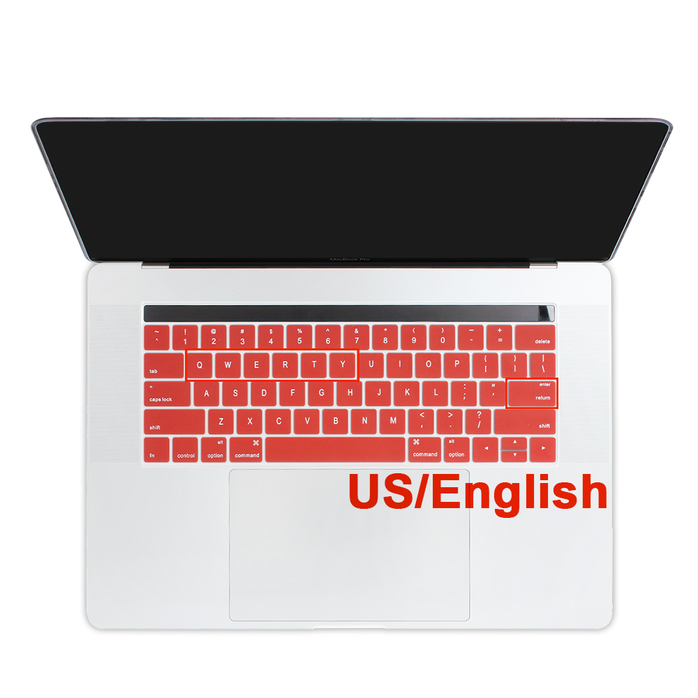 USA USA wprowadź rosyjski arabski ukraina angielski układ cienka miękka klawiatura silikonowa pokrywa dla Macbook Pro 13 15 touch bar 2019 2018: US English red
