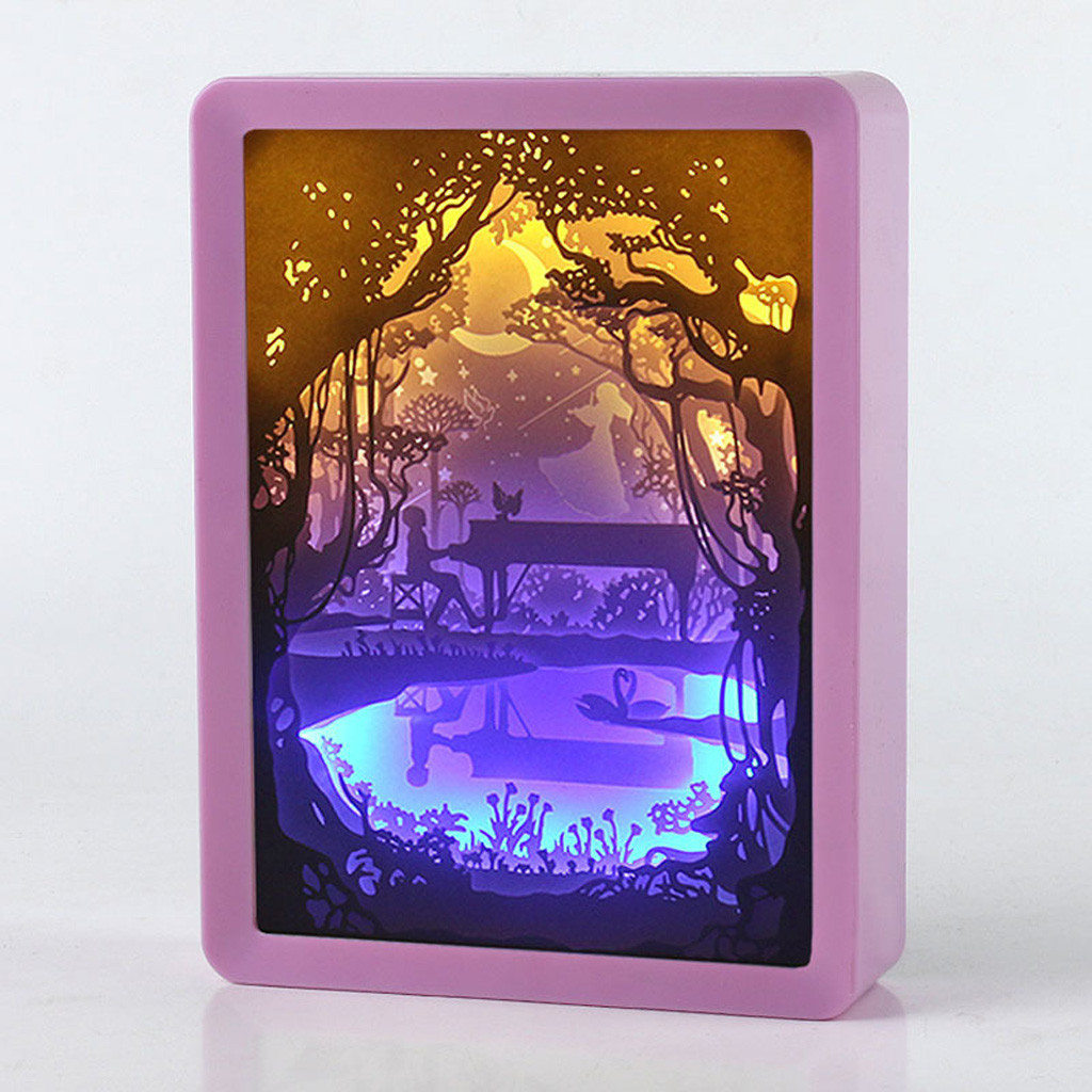 Light Shadow Paper Carved Lights Diy Remote Control Small Night Lighting 3D Paper carving lamp: E