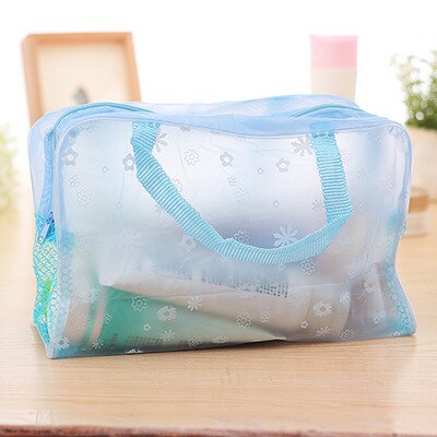 Flower Women Cosmetic Bag Transparent PVC Makeup Bag Case Travel Neceser Small Toiletry Wash Organizer Set Pouch: sky blue