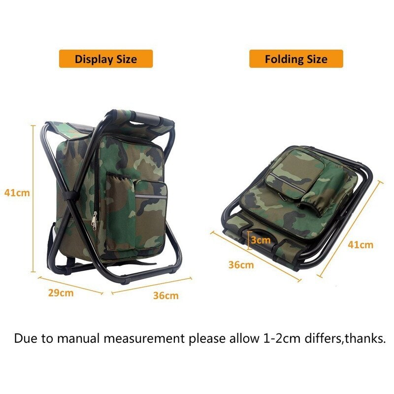 Bærbar camping sammenklappelig rygsæksstol dobbelt oxford klud køletaske camouflage fiskestol