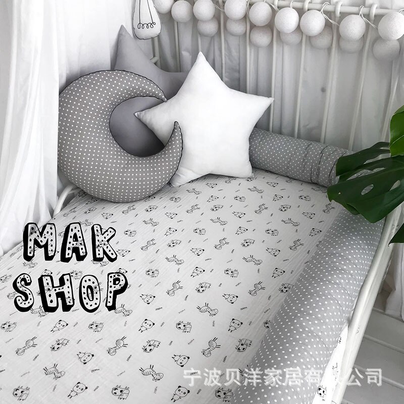 Cotton bed surrounded by Nordic children decorated crib fence ins style crash guardrail Not removable and washable