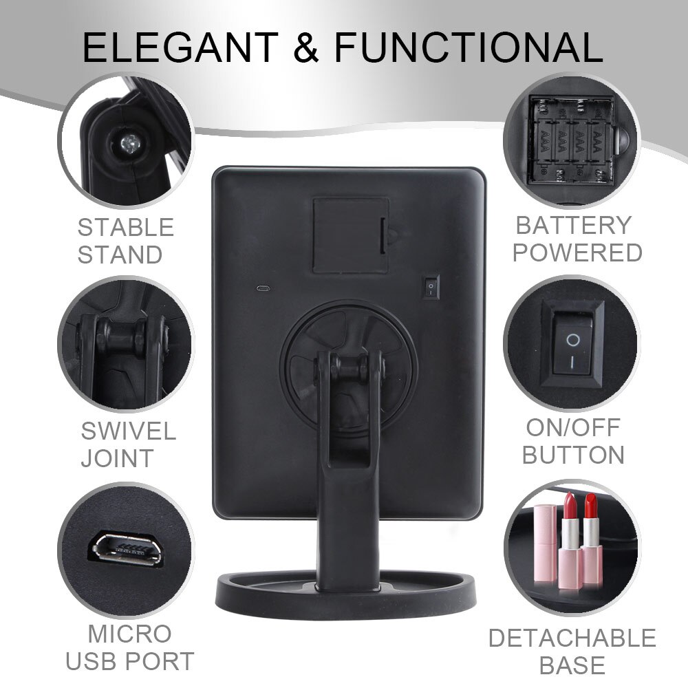 22 lys makeup spejl led touch screen bord bord makeup 1x/2x/3x/10x forstørrelses spejle 3 folde justerbart makeup spejl