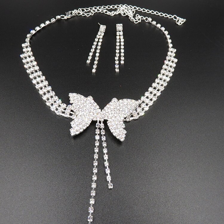 Ensemble de bijoux de luxe en cristal blanc pour femmes, boucles d'oreilles papillon, breloque, couleur argent, mignon, Zircon, chaîne de mariage