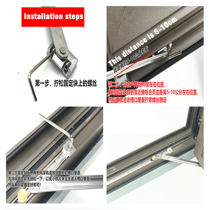 Upgrade Punch-Free Children Safety Lock Windows Restrictor Windproof Brace Stopper Security Sash Locks Window Support Opener