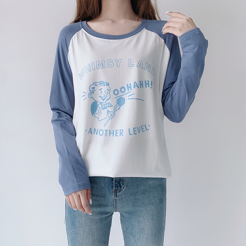Lyseblå raglan ærmer bomuld barsel top skjorte efterår langærmet barsel gravid kvinder tøj direkte salg 9198: M
