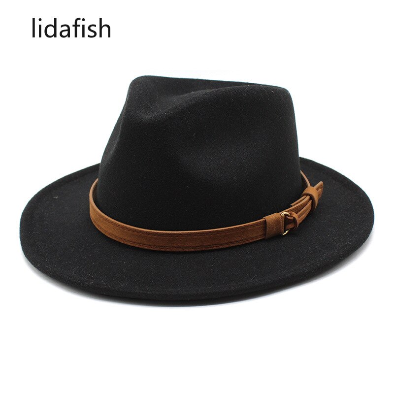 lidafish Wool Felt Fedoras Hats For Men Autumn Winter Trilby Cap Curved Brim Formal Jazz Dress Hat