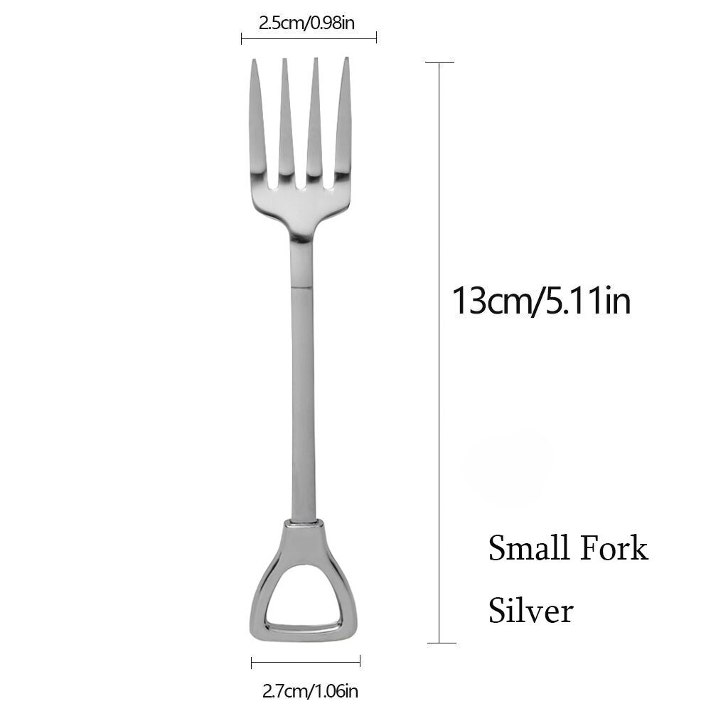 Multi-color Spoon Fork Shovel Shape Ice Cream Spoon&Fork Kitchen Gadget Long Handle Coffee Ice Cream Tool Kitchen Accessories: Silver-Fork type3