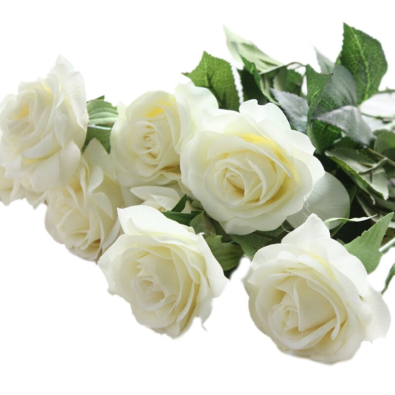 10 Uds látex de tacto Real decoración de rosas flores artificiales de seda flores para boda ramo de flores de de en casa flores blancas