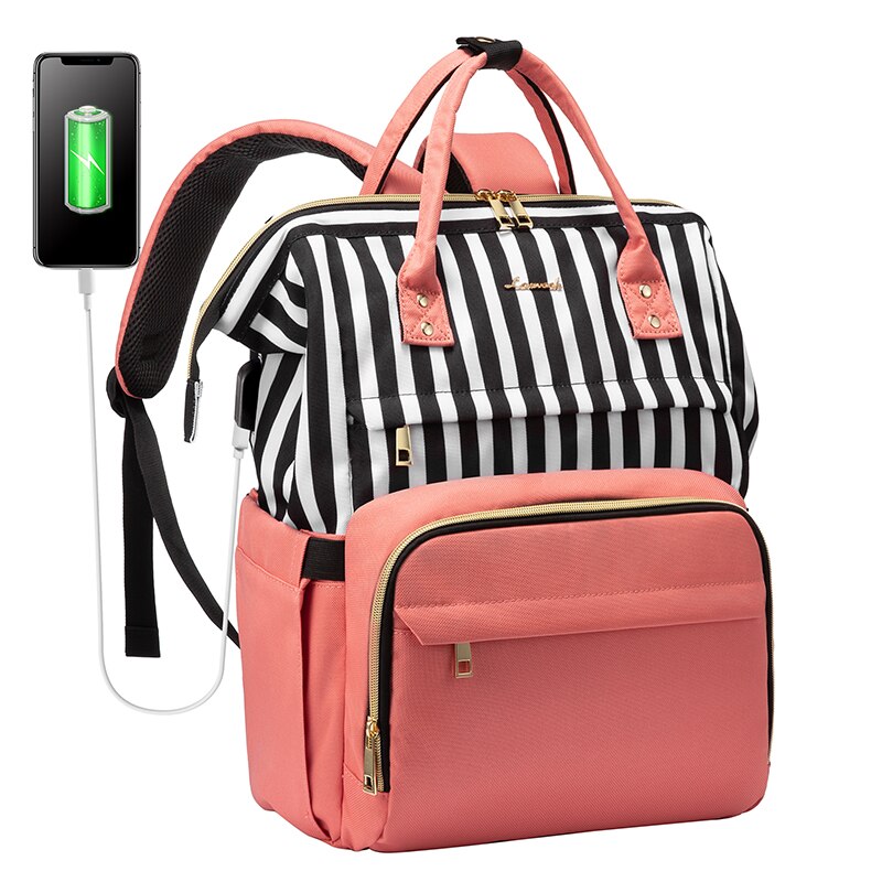 LOVEVOOK ,mochilas para mujer ,mochila mujer,mochila multifuncional para ordenador portátil unisex, morral de lona, resistente al agua, para la escuela y el trabajo,mochila trabajo: pink-stripe