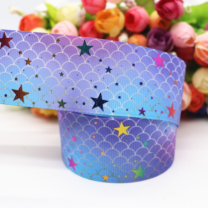 10 Yards 1.5 "38MM brillant arc-en-ciel or étoile imprimé ruban gros-grain pour cheveux nœuds bricolage artisanat accessoires faits à la main M19090201: 12