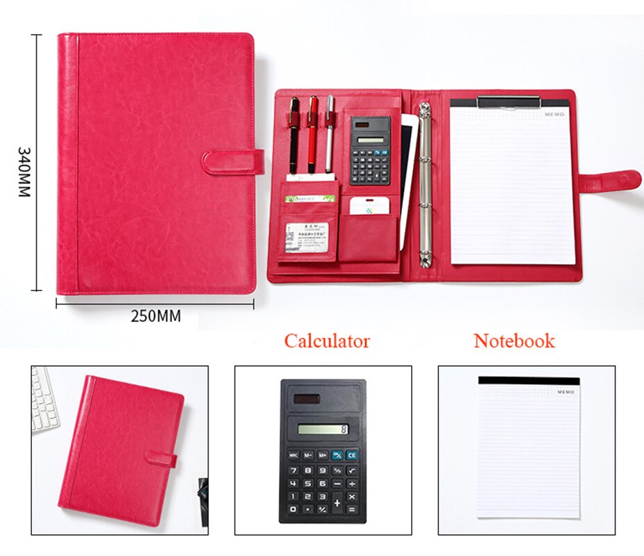 Document Organizer Folder A4 Spiral Notebook With Calculator 4 Ring Binder Manager Briefcase Office Portfolio Bag Hand Clip File