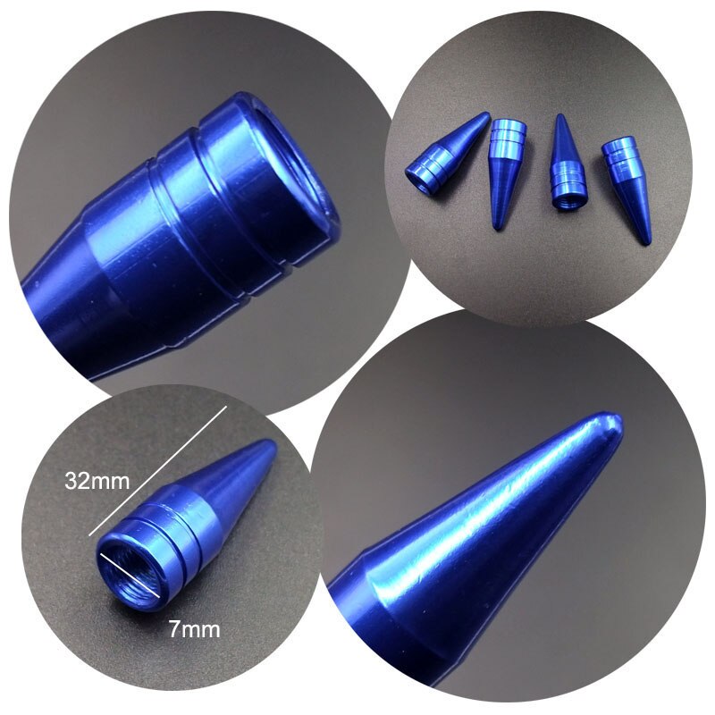 4 Stuks Blauw Universele Lange Spiked Auto Wiel Ventieldopjes Air Stem Dust Caps Cover Truck Auto Voertuig Motorcycle Fiets accessoire