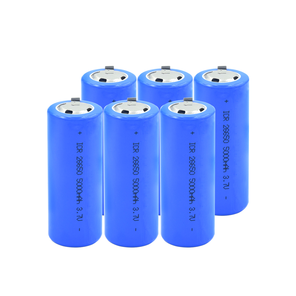 Replacement 26650 Lithium Battery 3.7V 5000mAh high-discharge high current Rechargeable With Tabs For LED Flashlight: 6 PCS