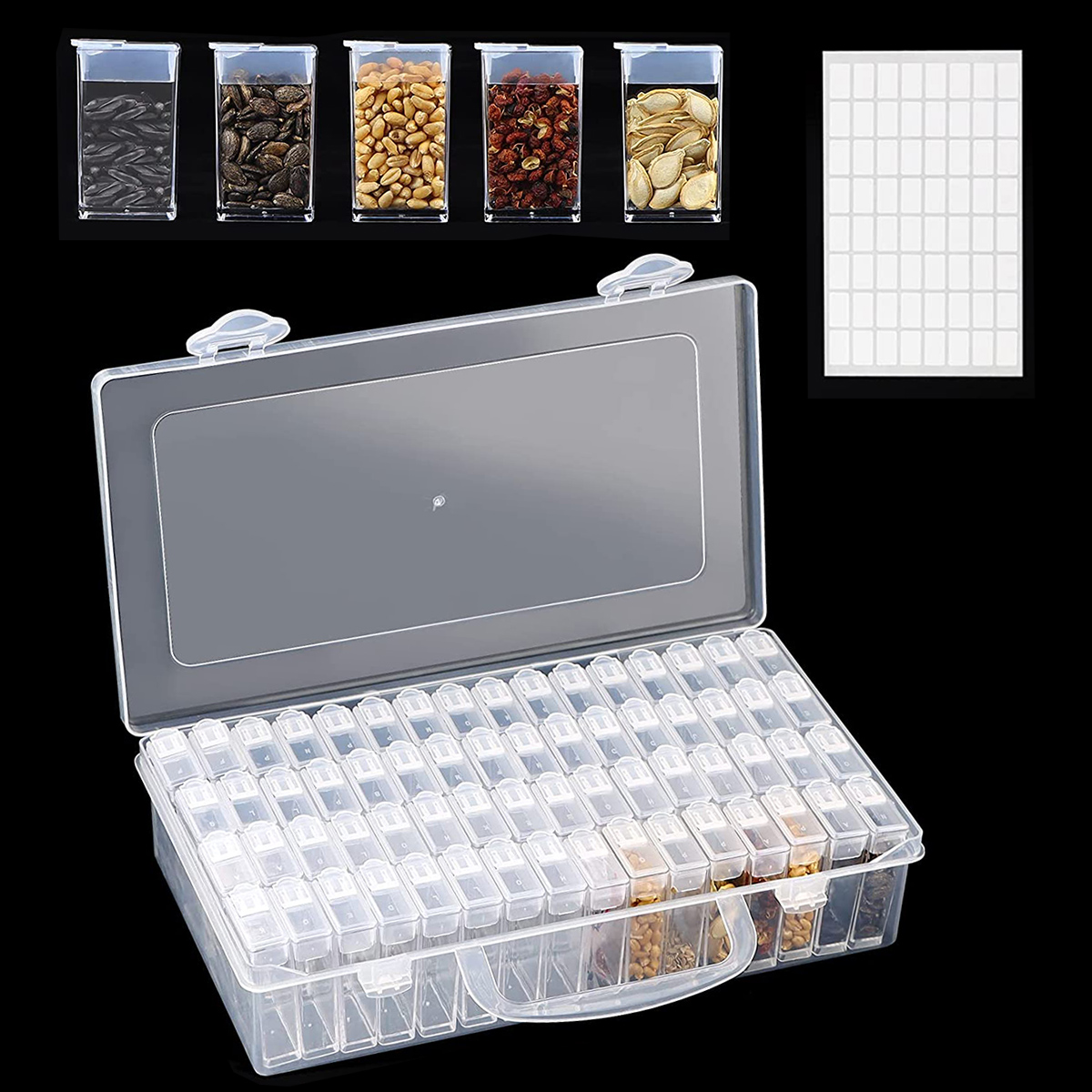 Plastic Zaad Opbergdoos Met Etiketstickers Multifunctionele Diamant Borduurwerk Opbergdoos Herbruikbare Plantzaadcontainer 1Pc
