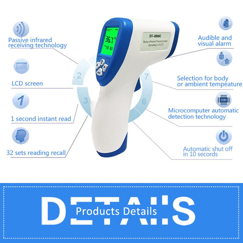 Portable Infrared Temperature Tester LCD Screen Back Light And Sound Alarm 35-Sets Recall Memory Temperature Detector