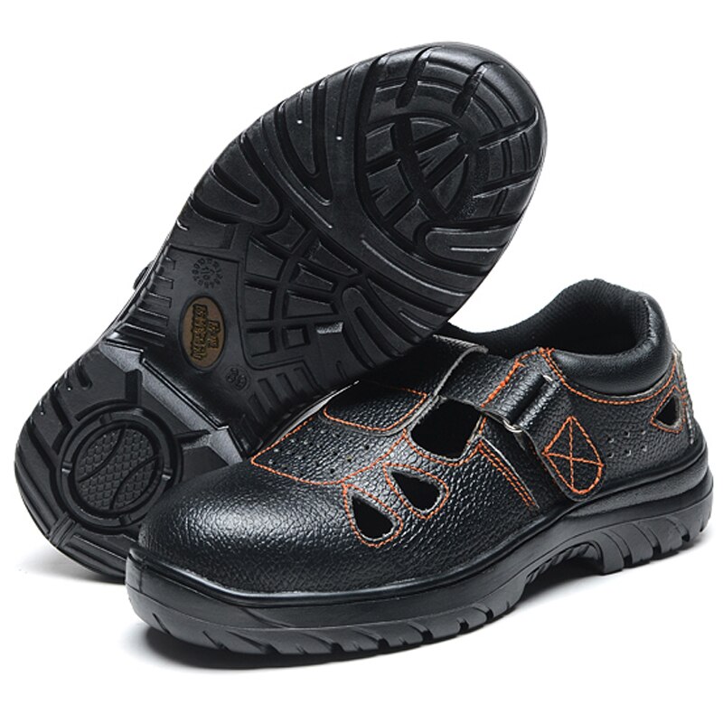 Safety Slipper Steel Toe Cap Safety Working Shoes Leather Band Sandals Top Slides Summer Black Slippers Safety Shoe