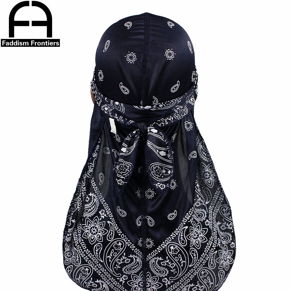 Men Silk Durag Paisley Printing Silky Durags Bandanas for Men Long Straps Headwear Head Scarf Wave Cap Headwrap Durags