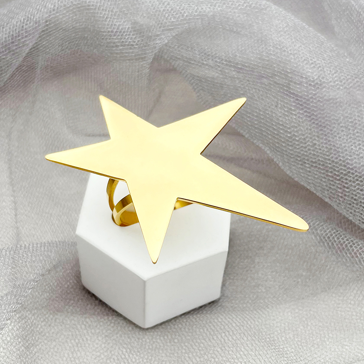 May@rz gull rustfritt stål stor stjerne femkantet stjerne ring enkle smykker kvinner unik
