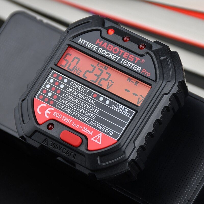 HT107 Socket Tester Voltage Test Eu/Uk/Us Plug Lijn Tester Rcd Voltage Meting Lcd Display Socket Tester lekkage