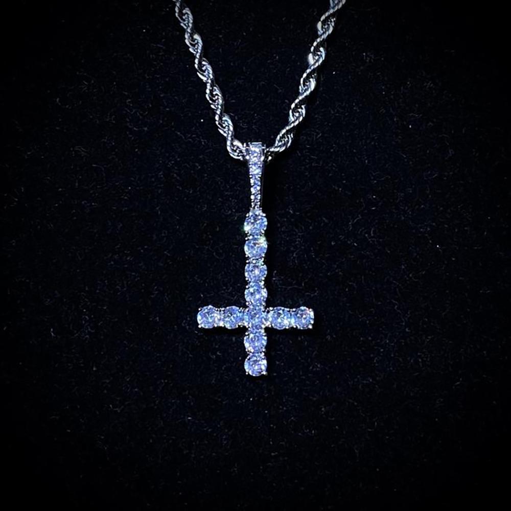 TOPGRILLZ Neue Auf Den Kopf KREUZ Anhänger Iced Out Zirkonia männer Halskette Hip Hop Schmuck Für: 35cm / Rot-braun
