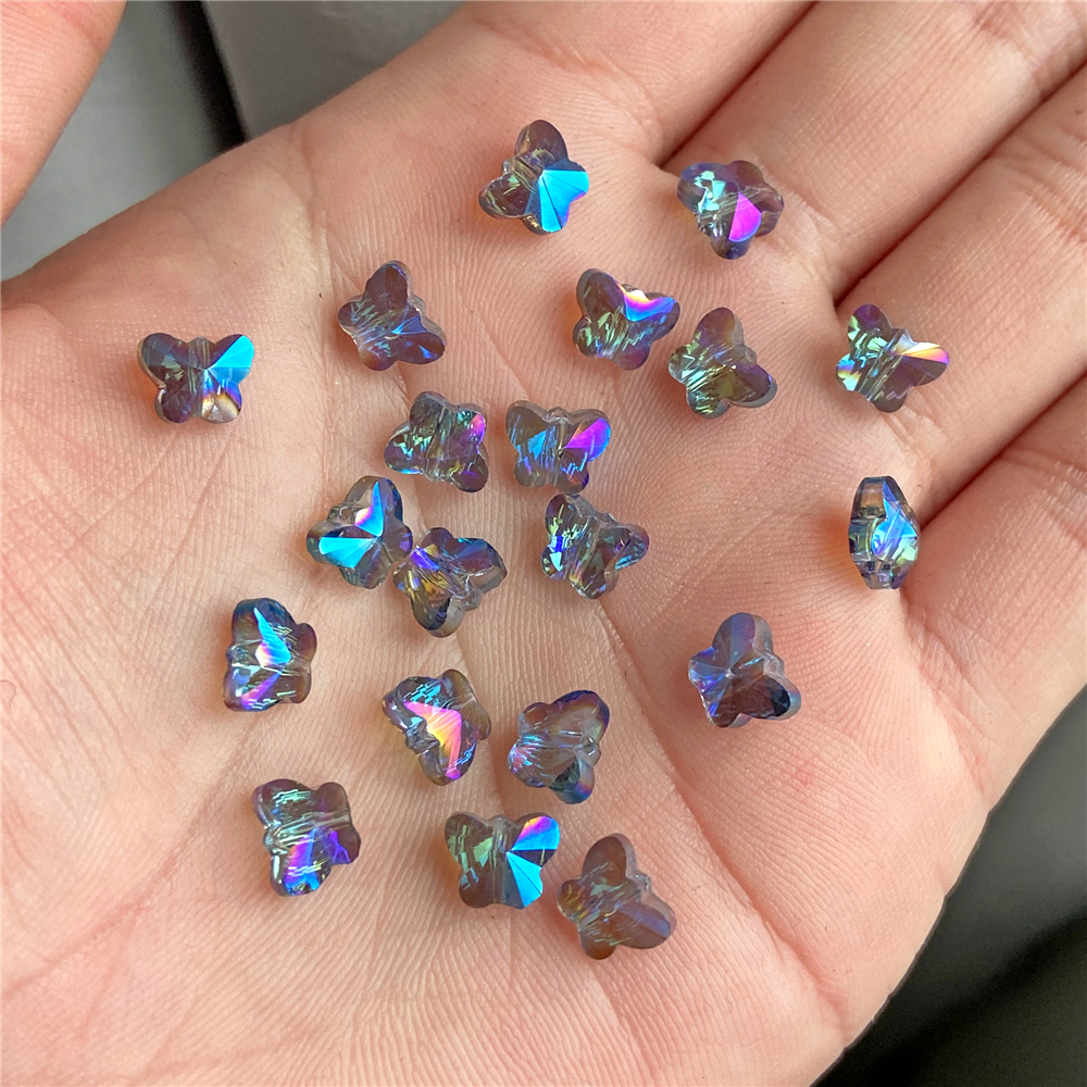 30 Uds. Cuentas facetadas de cristal con purpurina, cuentas multicolores con forma de mariposa para fabricación de joyería, piezas para collar de pulsera Diy