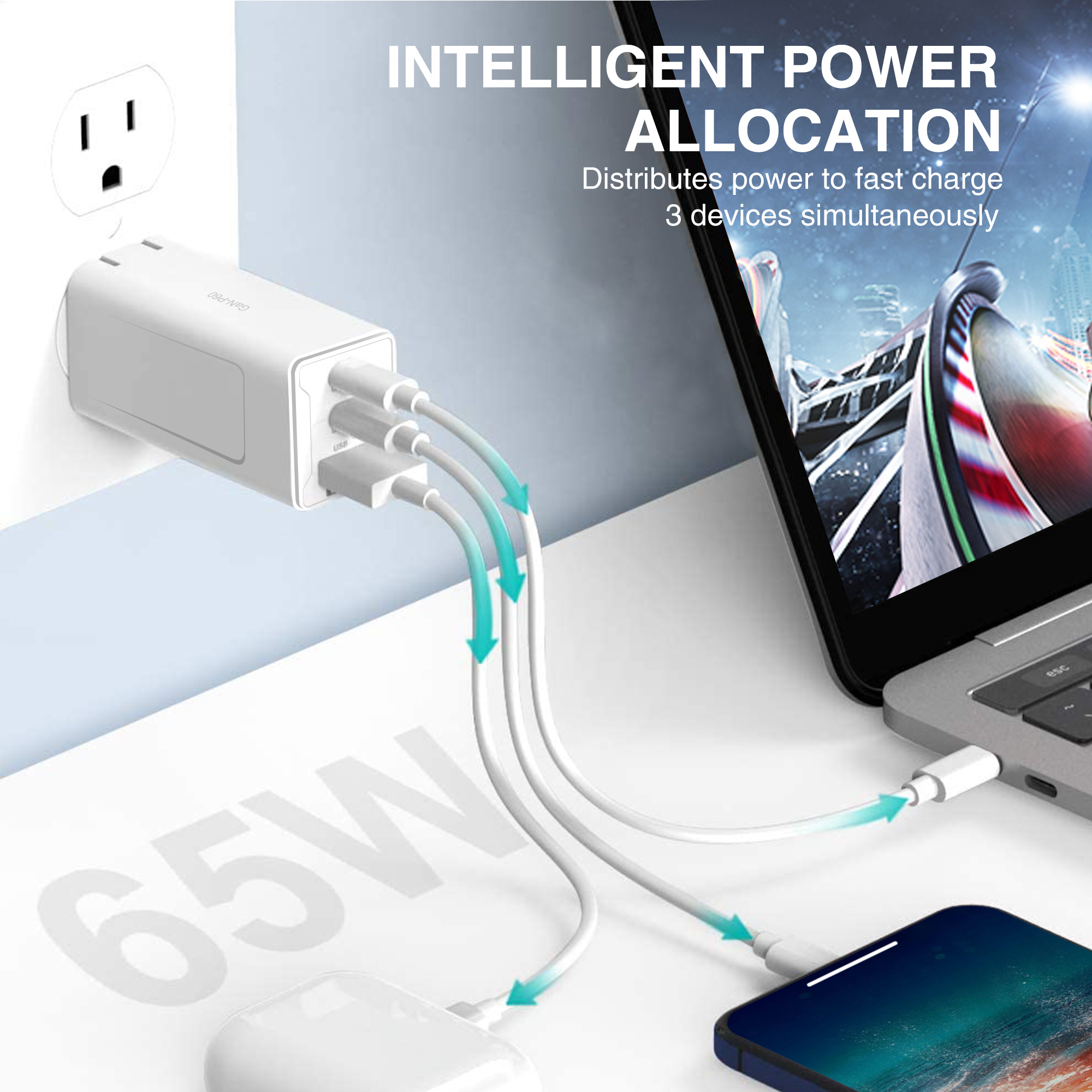 65W Gan Usb C Lader Snel Opladen QC4.0 Qc PD3.0 Usb Type C Fast Charger Voor Iphone 12 Pro max Macbook Huawei Samsung
