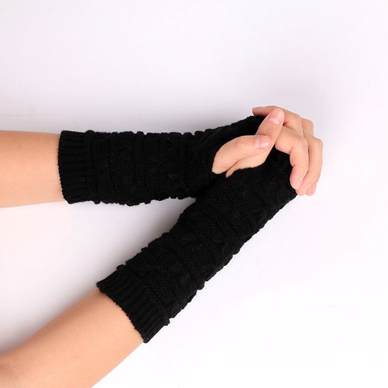 Manchettes en laine pour femmes, mitaine chaude, épaisse, sans doigts, chauffe-mains, en Crochet, tricot, Faux gants, couverture de bras, blanc, hiver: Black
