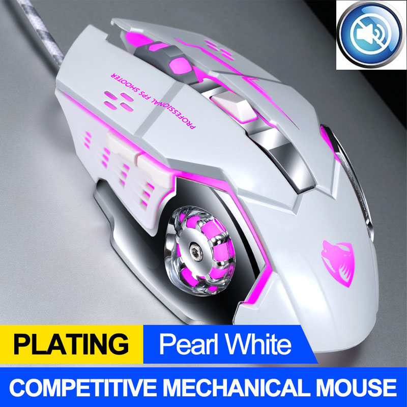 Wired Gaming Mouse 6 Button 3200DPI LED Optical USB Computer Mouse Game Mice Silent Mouse Mause For PC laptop Gamer: V6 White