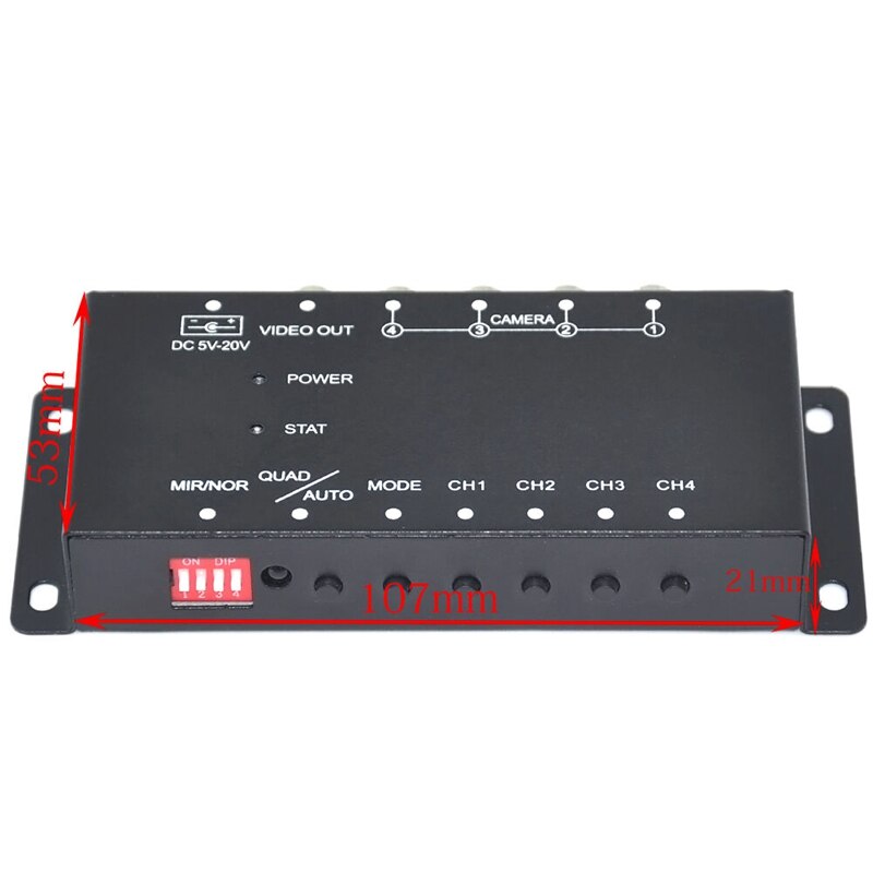 Car 4-Way Video Switch Parking Camera 4 View Image Split-Screen Control Box Trim