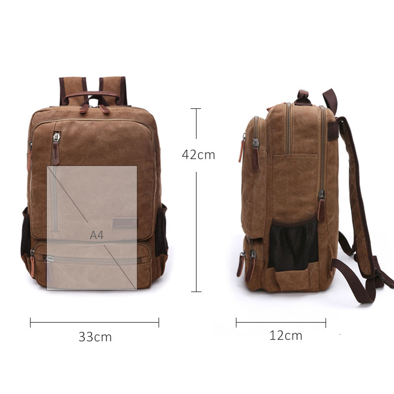 Vintage Canvas Backpack - 20-35L - Laptop Compartment - School Travel - Unisex
