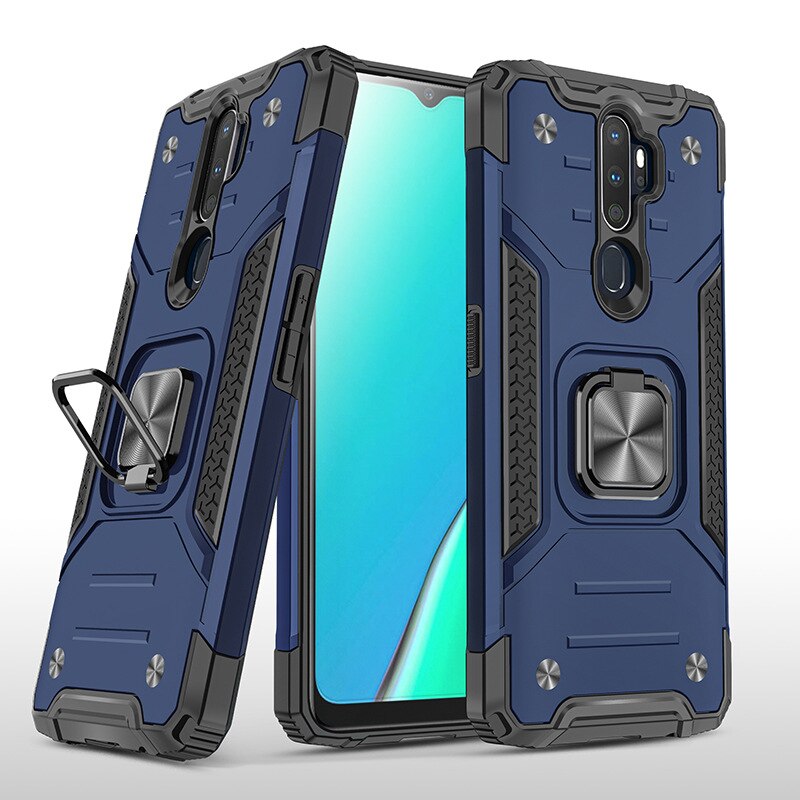 For OPPO A5 Case Hard PC With Stand Ring Armor Shockproof protective back cover case for OPPO A9 A5 full cover shell: For OPPO A9 2020 / Blue