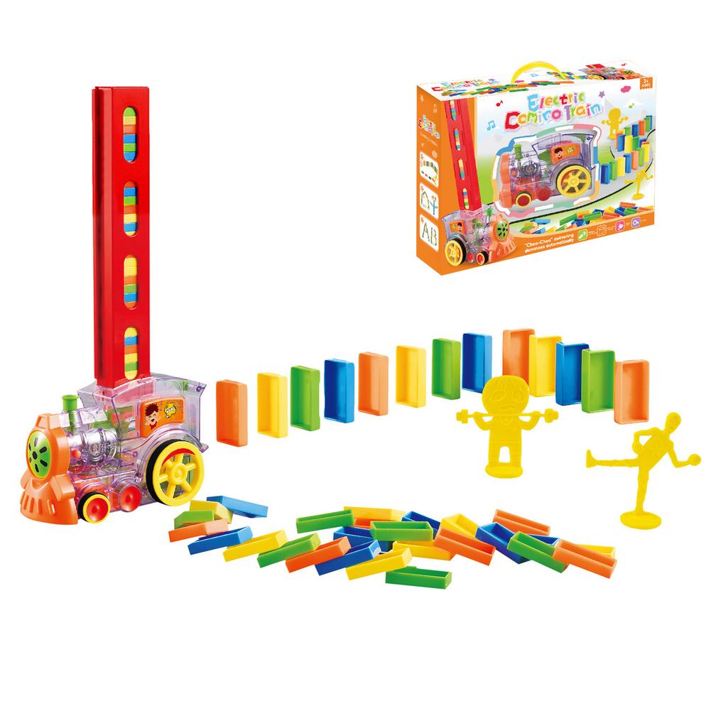80Pcs Elektrische Domino Trein Speelgoed Met Verlichting Geluiden Cadeaus Voor Kid Automatische Leggen Domino Blokken Leuk Spel Puzzel Speelgoed