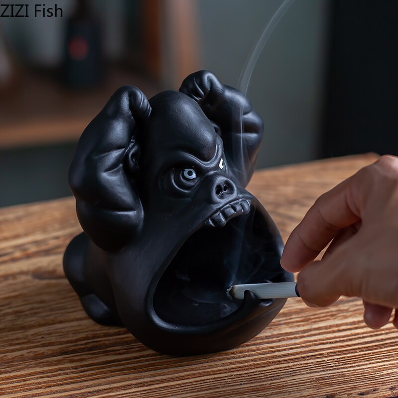 Cute Cartoon Animal Ashtray Orangutan Anti-fly Ash Ceramic Household Living Room Large Capacity Car Ashtray Home Decor