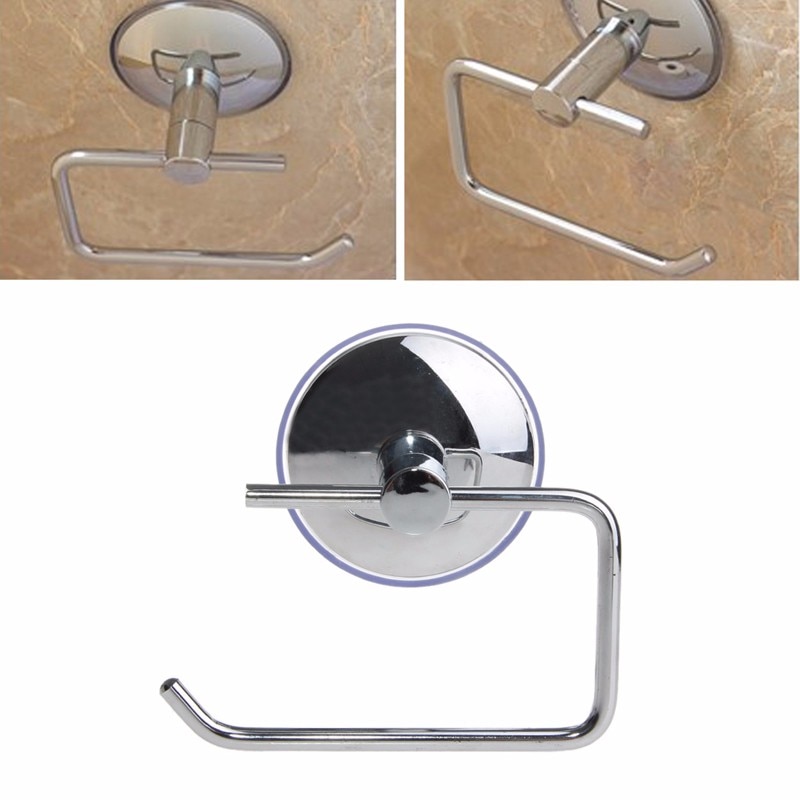 Stainless Steel Toilet Roll Tissue Paper Holder +Suction Cup Bathroom Tool
