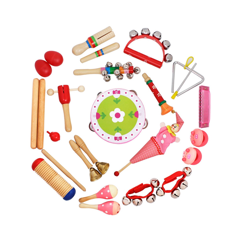 Musikalsk legetøj orff instrumenter band rytme kit til børn børn med tamburin træ guiro håndklokker maracas trompet harmonika