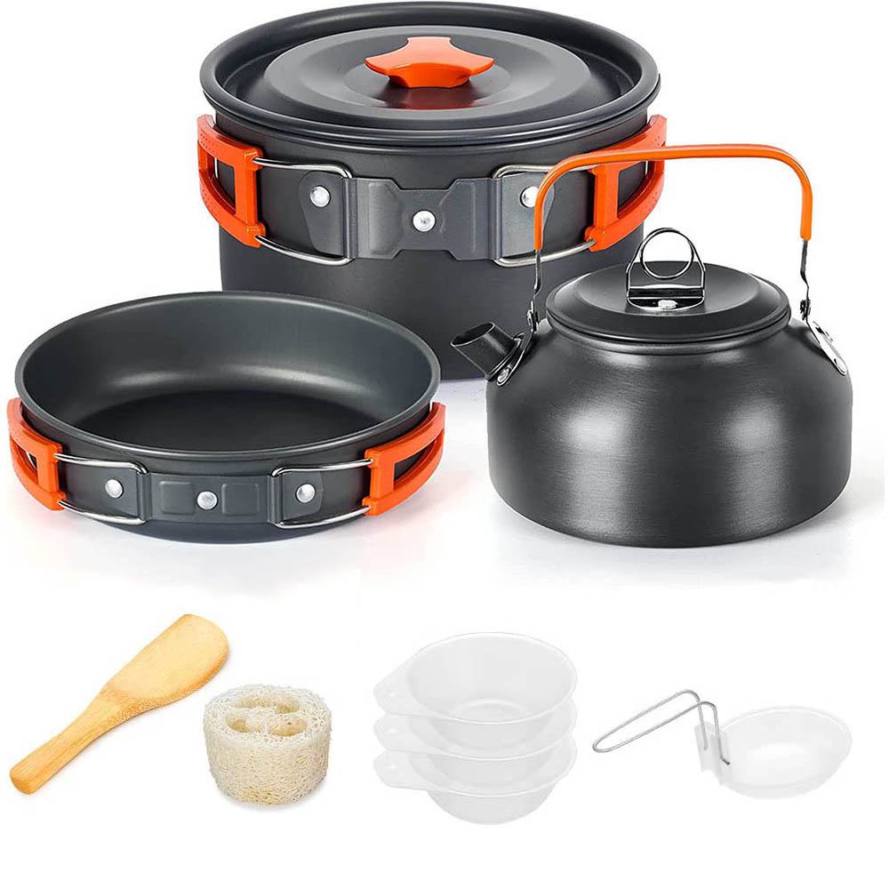 Juego de cocina para acampar, equipo ligero de aluminio para exteriores, utensilios de cocina para viajar, Trekking y senderismo: RED
