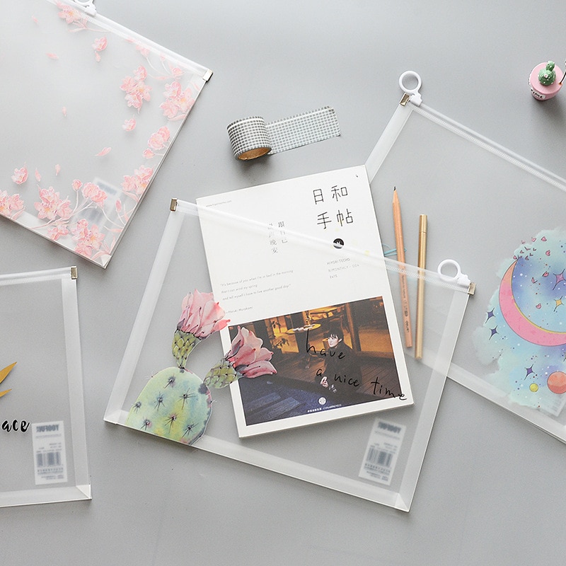 4Pcs/Lot A4 File Zipper Folder PVC Document Bag School and Office Stationery Ticket Storage Bag Large Capacity Pen Bag