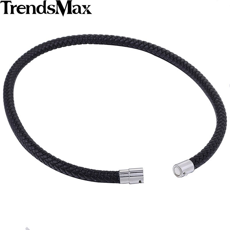 Classic Men's Women's Leather Choker Necklace Black Brown Braided Rope Chain Stainless Steel Clasp Jewelry UNM09